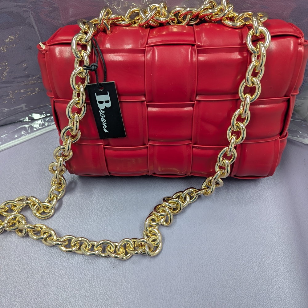 Browns red braided bag with chain
